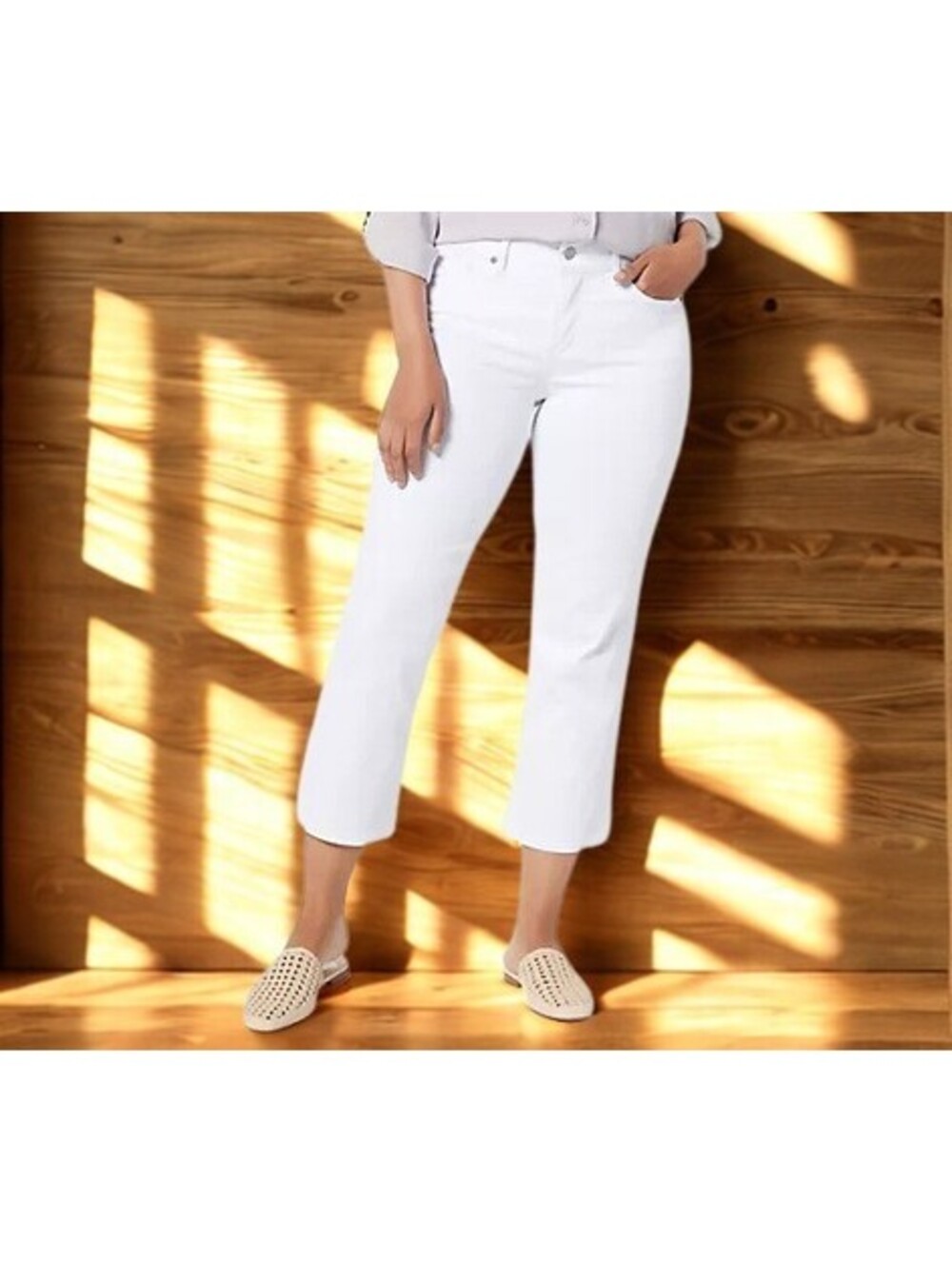 NYDJ Marilyn Straight Crop Jeans in Cool Embrace - Optic White Size 16